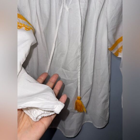 J.Crew Blouse 3/4 Sleeve embroidered White Yellow XS EUC - Picture 4 of 8